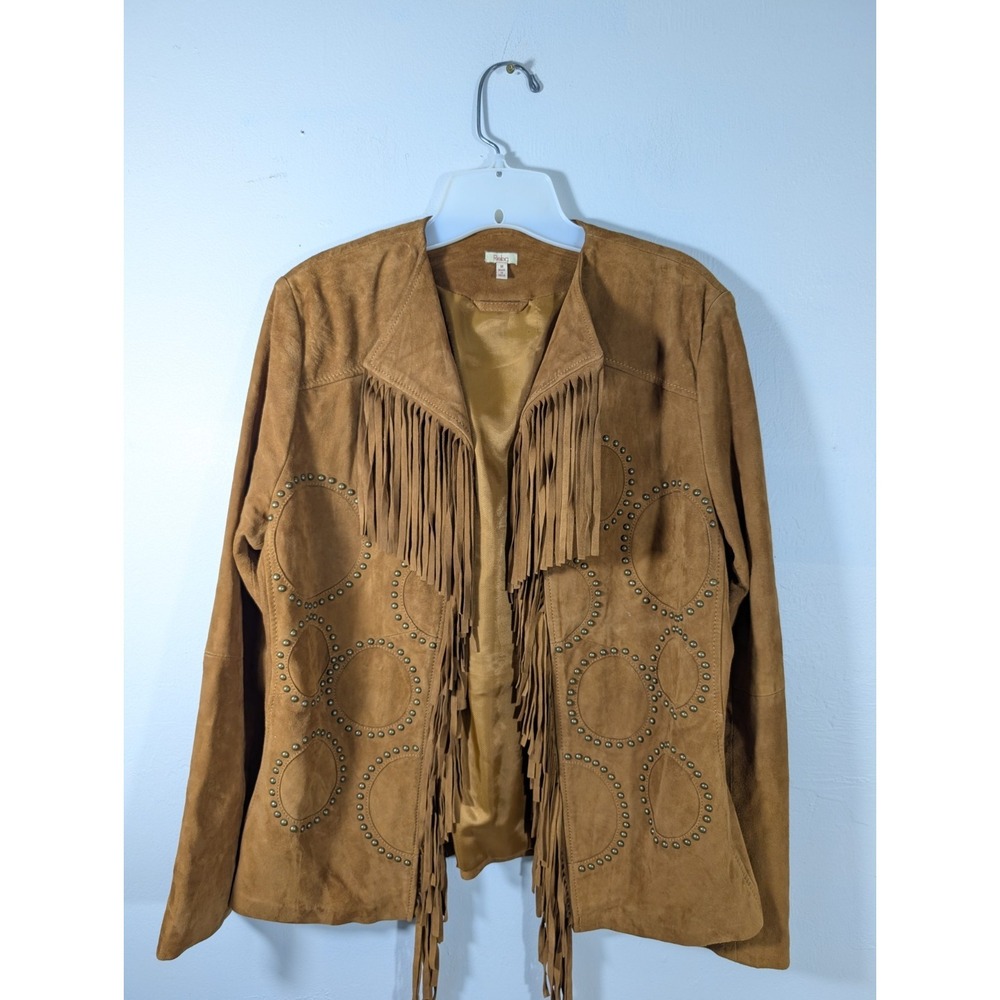 Reba Brown Leather Suede Like Beautiful Jacket Fringe EUC Lined Long Sleeve M